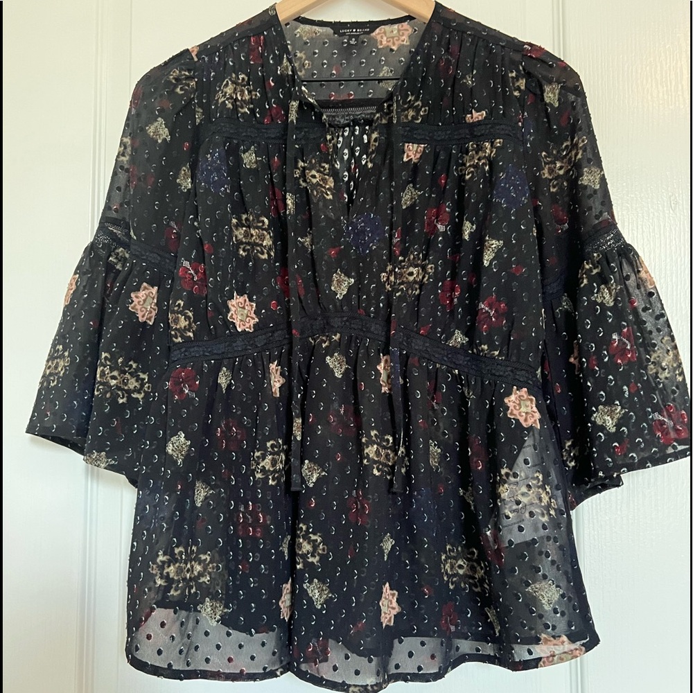 Lucky Brand Swiss Dot Top | size S | black/multicolored